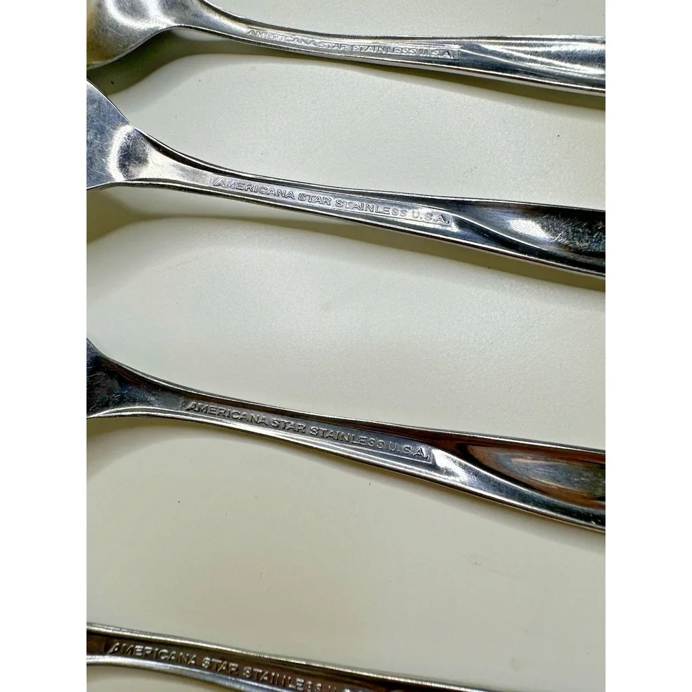 Americana Star Starburst 7 pc Atomic MCM Stainless Flatware USA Forks Spoons